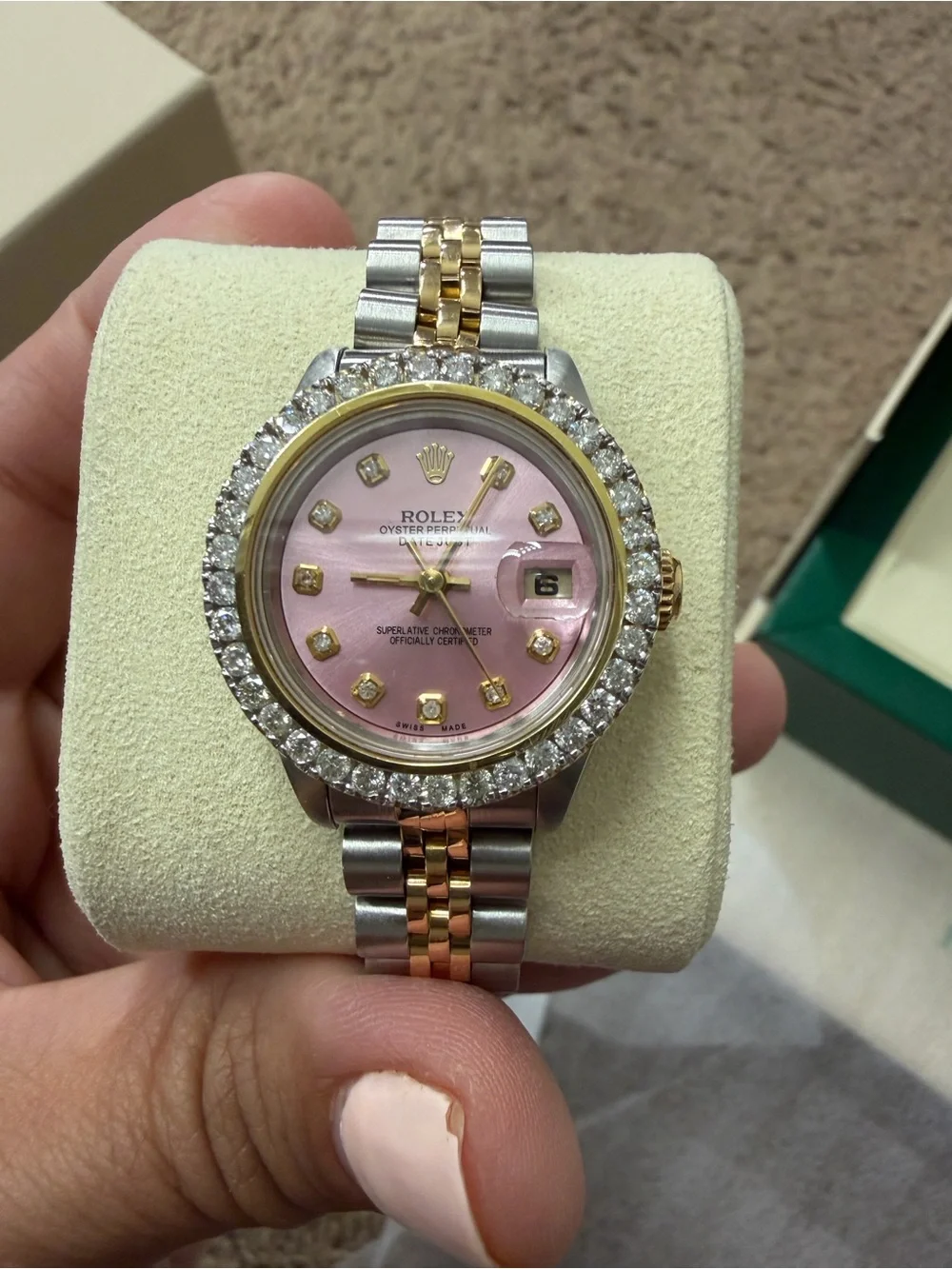 Rolex Ladies Two-Tone Watch with Pink Dial and Diamond Bezel - Picture 13 of 13